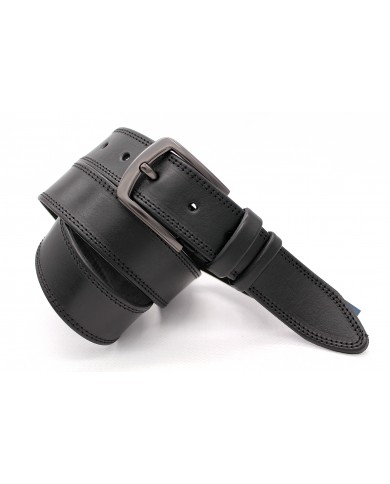 Leather men's belt with striped ornament