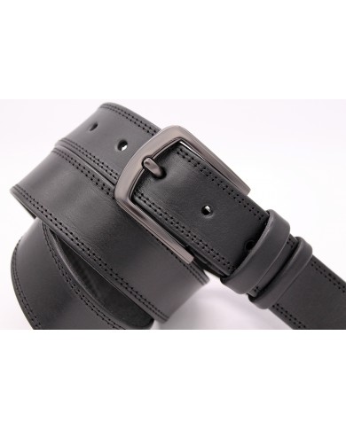 Leather men's belt with striped ornament