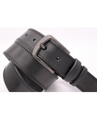 Leather men's belt with striped ornament