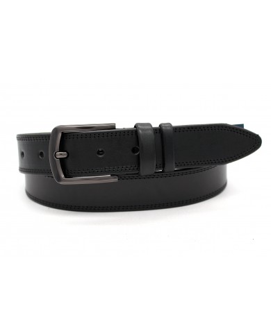 Leather men's belt with striped ornament