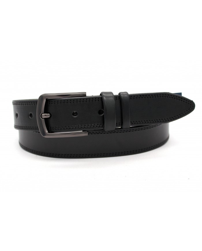 Leather men's belt with striped ornament